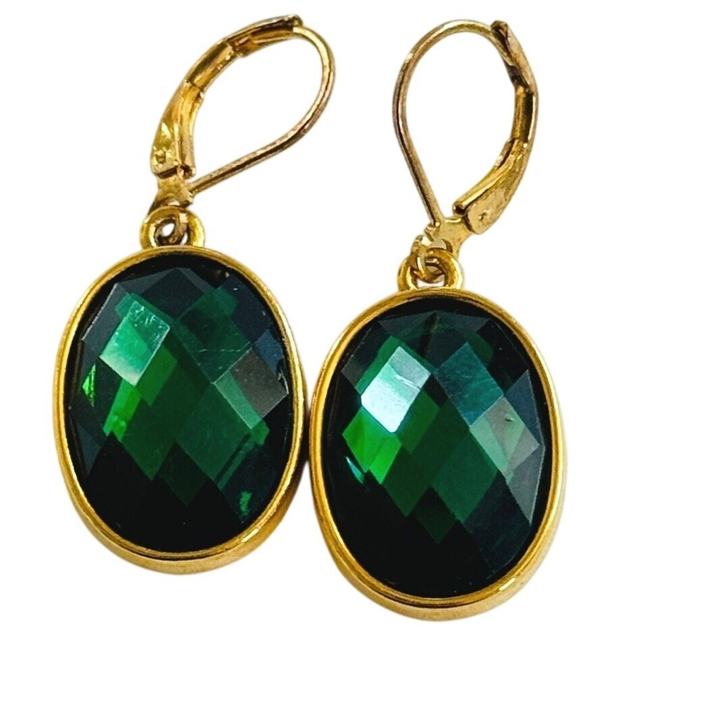 Joan Rivers Dangle Signed Earrings Pierced Beaded Regal Green Gem Rhinestone VTg